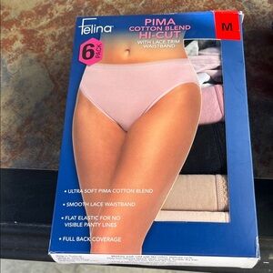 Felina Pima Cotton Blend Hi-Cut Panties - Pink and Black 6-pack nwt